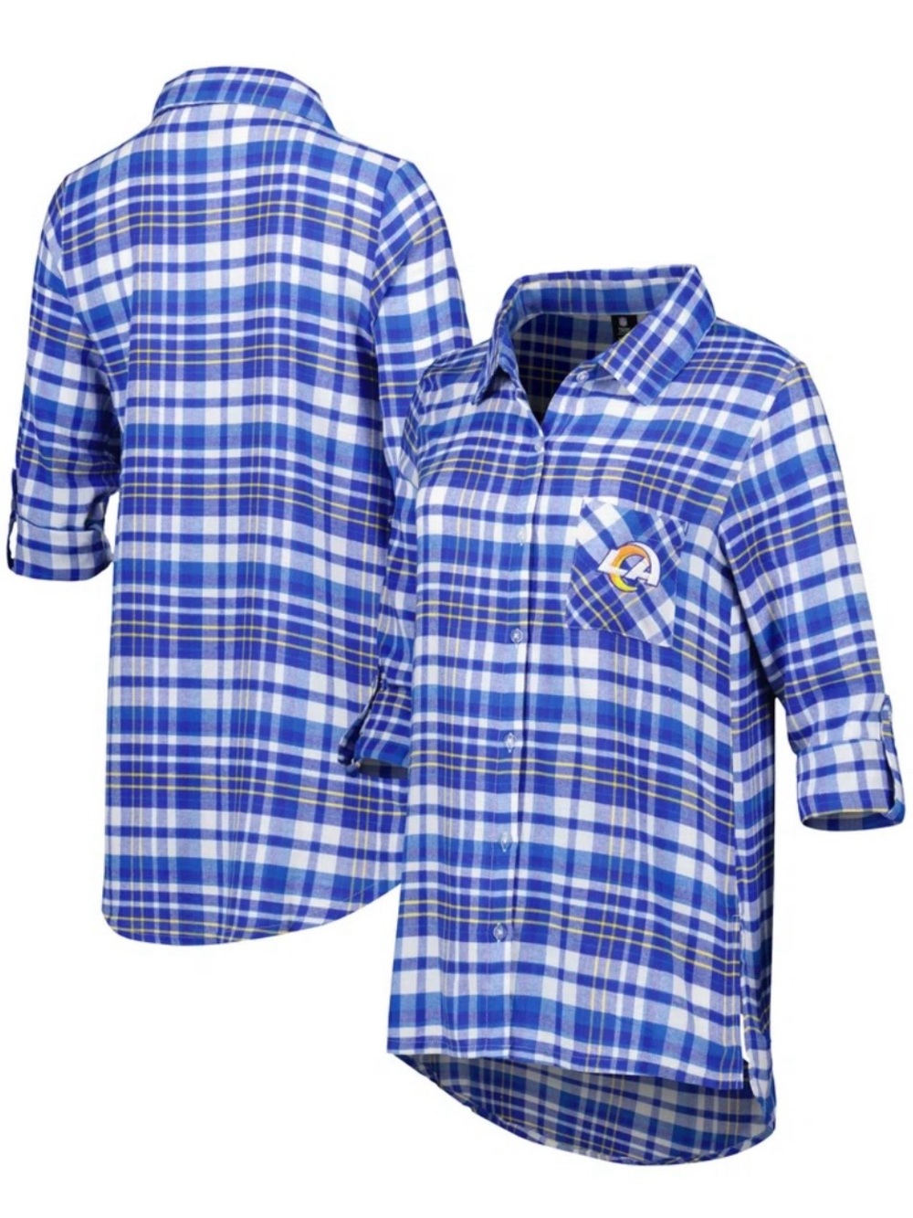 Los Angeles Rams Concepts Sport Women's Plaid Full-Button Long Sleeve Nightshirt